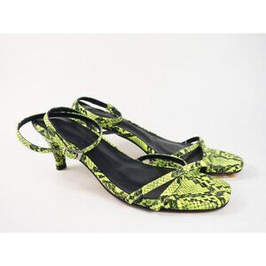 Free People Salina Green & Black Snakeskin Strappy Kitten Heels, Size 37 (EUR)
